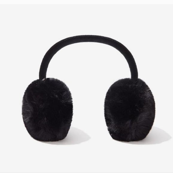 NIB Aresoles plush faux fur ear muffs OSFM in black - Picture 2 of 5